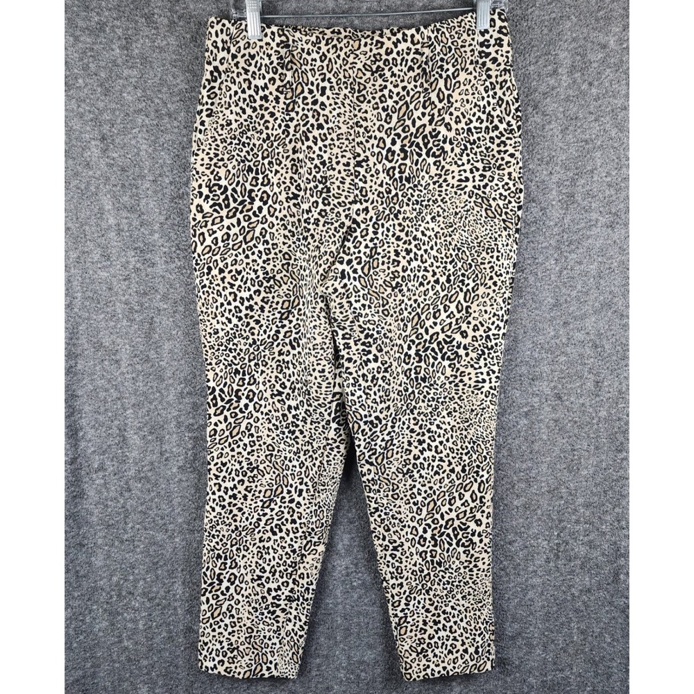 Haver + Blair Pants Womens M Tan Leopard Print Cropped High Rise Tapered EUC